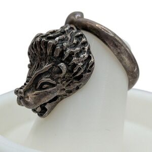 Vintage Mexico Sterling Silver Lion Head Ring Adjustable Signed Mateo MCM